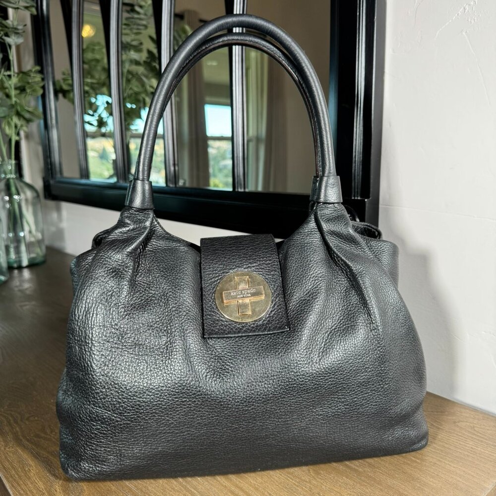 Kate Spade Black Pebbled Leather Turn-Lock Satchel